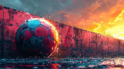 Foto op Canvas Pop Art Soccer Ballade sign in the style of neon © imran