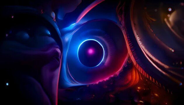 Concept of bright psychedelic vision. Abstract dreamlike visions with space motives. Ever-changing and colorful parallel dimension.