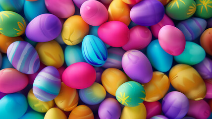 Easter, colored eggs, colors, holiday, nest with colored eggs, joy, family, generative AI Arte com IA - obrazy, fototapety, plakaty