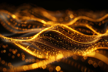 Obraz premium Modern gold wave line smooth and particle abstract on black background