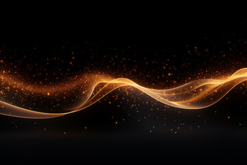 Modern gold wave line smooth and particle abstract on black background - obrazy, fototapety, plakaty