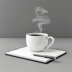 Cup of coffee, notepad, advertisement, business, pen, relax, generative AI, Arte com IA