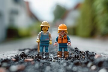 Fototapeta premium A male and female engineer lego figures standing on a pile of coal