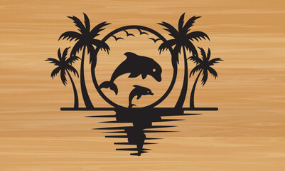 Dolphin Laser Beach Scene SVG Metal Art, summer metal sing laser sing