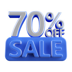 70 percent off sale discount number blue 3d render