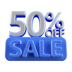 50 percent off sale discount number blue 3d render