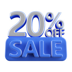 20 percent off sale discount number blue 3d render