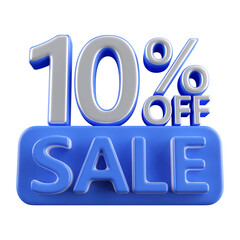 10 percent off sale discount number blue 3d render