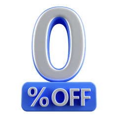 0 percent number blue 3d render
