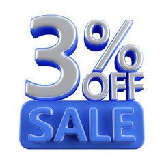 3 percent off sale discount number blue 3d render