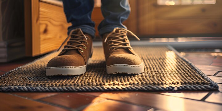 legs of person in shoes on carpit