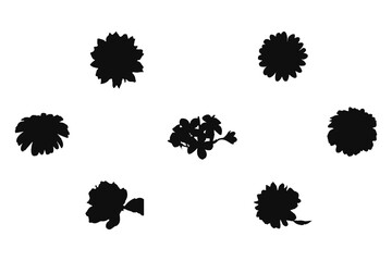Vector illustration of flower silhouettes, hand drawn wreaths. Cute floral decoration frame set. Vector art, Icons, black colour isolated on white background. Logo, wallpaper.