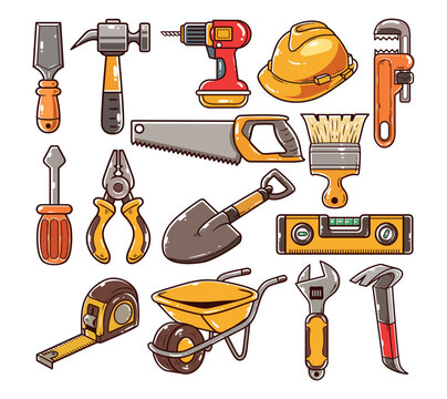 Construction equipment element vector illustration set
