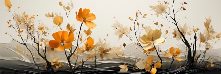 Set Beautiful Dry Flowers On White, with lights, light black and yellow, Background HD, Illustrations