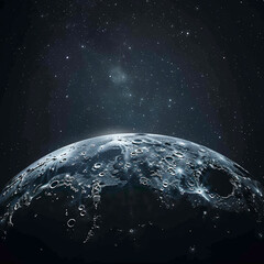 Moon surface in bright areas, dark sky seen from space. The night sky. ai generated.