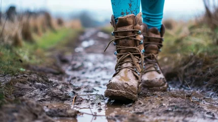 Gardinen Walking in Muddy Boots Along a Country Trail generative ai © Chano_1_na