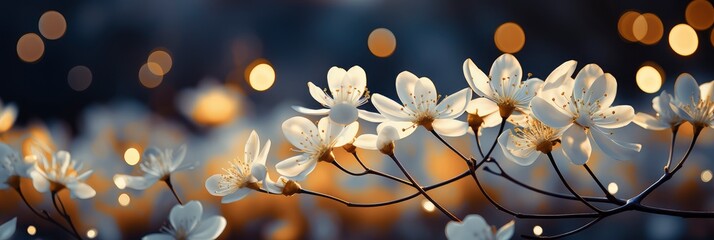 Spring Background White Blossoms Sunbeams, with lights, light black and yellow, Background HD, Illustrations