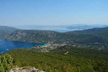 Naklejka na ściany i meble Top view of Village Zuljana and on peninsula Peljesac, Croatia - view from a hill