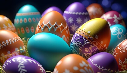 Colorful painted easter eggs macro background