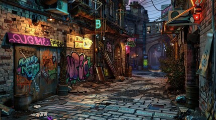 Dystopian Alley: Neon Graffiti and Cyber Vibes