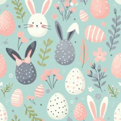 Zelfklevend Fotobehang ute hand drawn easter bunnies seamless pattern, easter doodle background, great for textiles, banners, wallpapers, wrapping - vector design © Aisha