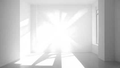Empty white room with sunlilight rays