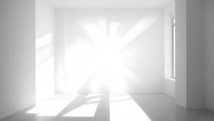 Empty white room with sunlilight rays