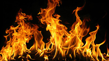 Fototapeta premium Blazing red and orange flames burn hot against a black background