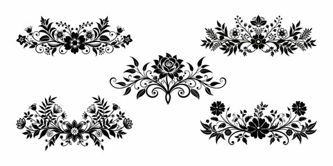 Vintage black floral dividers for page decoration