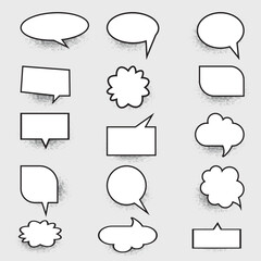 Fototapeta premium Set of speech bubbles. Set of comic speech bubbles. Blank comic bubbles and elements with black shadows in pop art style. Abstract creative vector collection white blank bubble comic text. Dialog box