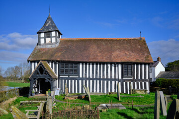 Fototapeta na wymiar picturesque timber-framed church at Melverley in Shropshire, England