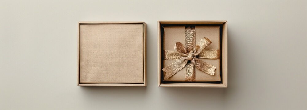 An open gift box with a bow on top, revealing the contents within. The box is elegantly styled, perfect for special occasions or celebrations.