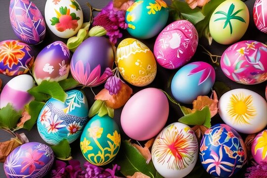 the Easter eggs painted in different colors