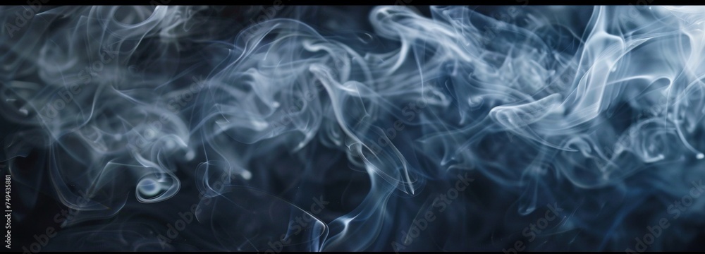 Poster a group of smoke swirls and billows against a stark black background, creating intricate patterns an