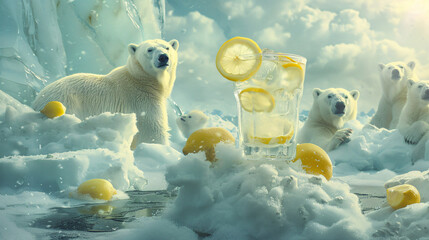 Realistic image of a cold glass of lemonade - Powered by Adobe