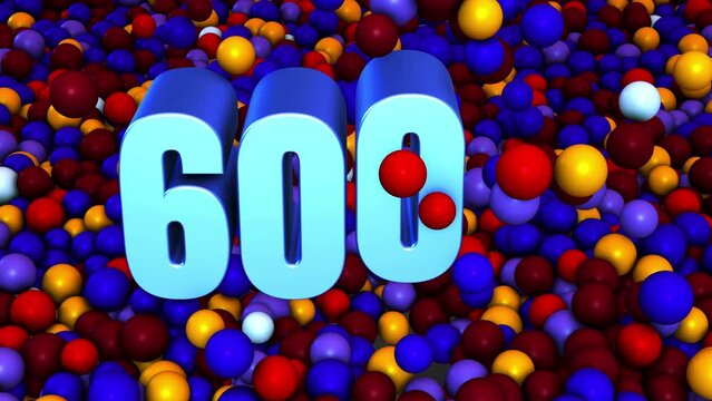 Close Up View Number 6000 3D Extrude Reveal Pushing Blue Red Sweet Colorful Ball Pit Balls Background 3D Rendering