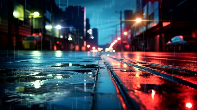 Wet street scene after rain, animated virtual repeating seamless 4k