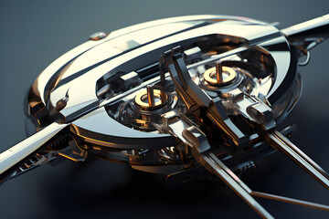 3D illustration close up  of the  complex mechanism  on  gray  background isolated. Metal  autotechnology background.  Part of the car, generated by AI. 3D illustration
