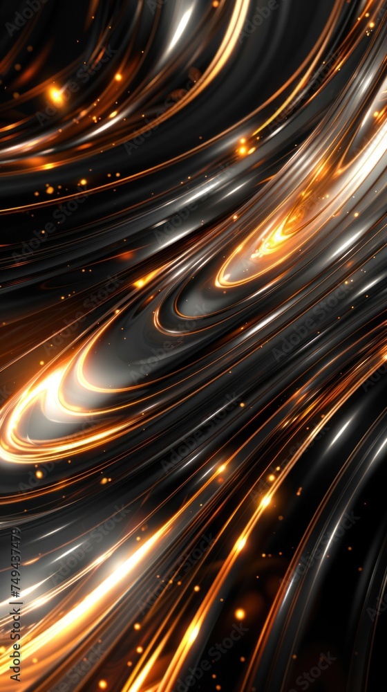 Poster black and gold abstract background with light caustics creating a dynamic and modern design.