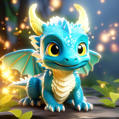 baby blue dragon in the light, generative AI 