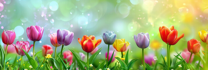 colorful tulip field background, banner background