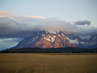 Papier Peint photo Cerro Torre Chilean Patagonia Andes mountains in sunrise light