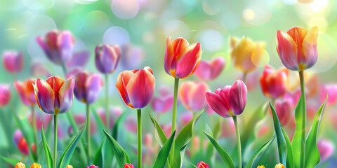 colorful tulip field background, banner background