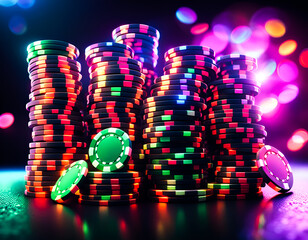 Colorful poker chips pile. Edited AI generated image  - 749438801