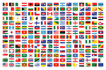 Flags of the world. Big collection set of World Countries National Flags. In alphabetical order - obrazy, fototapety, plakaty