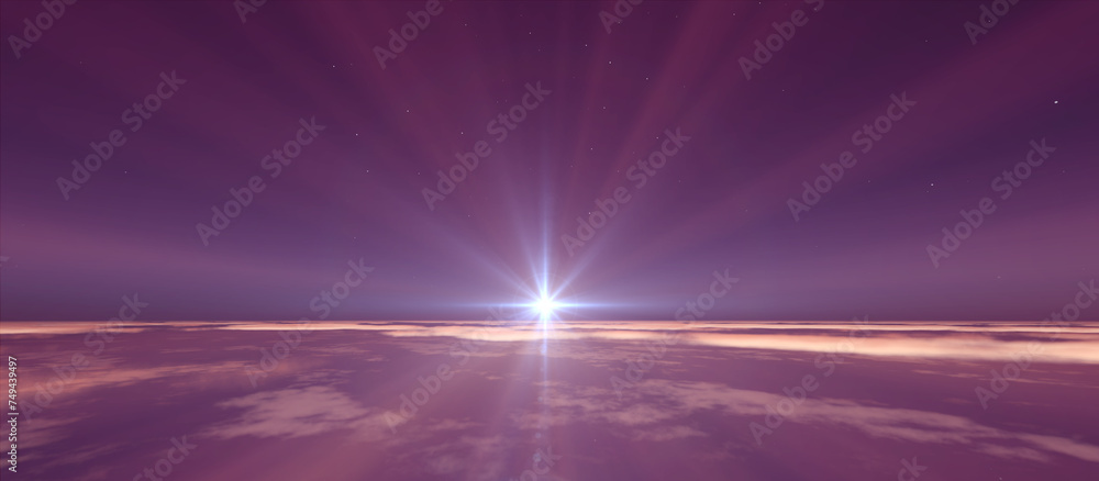 Sticker sunrise from space aurora, 3d rendering