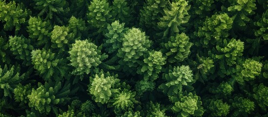 A cluster of coniferous green trees standing tall within a dense wooded area. - obrazy, fototapety, plakaty