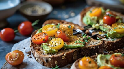 the versatility of a toaster, toasting multigrain bread slices for an avocado toast breakfast adorned with cherry tomatoes