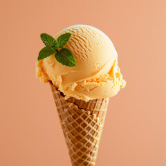 Mandarin ice cream isolated on a clean background - ice cream, cone, waffle cone 