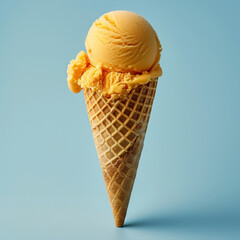Mandarin ice cream isolated on a clean background - ice cream, cone, waffle cone